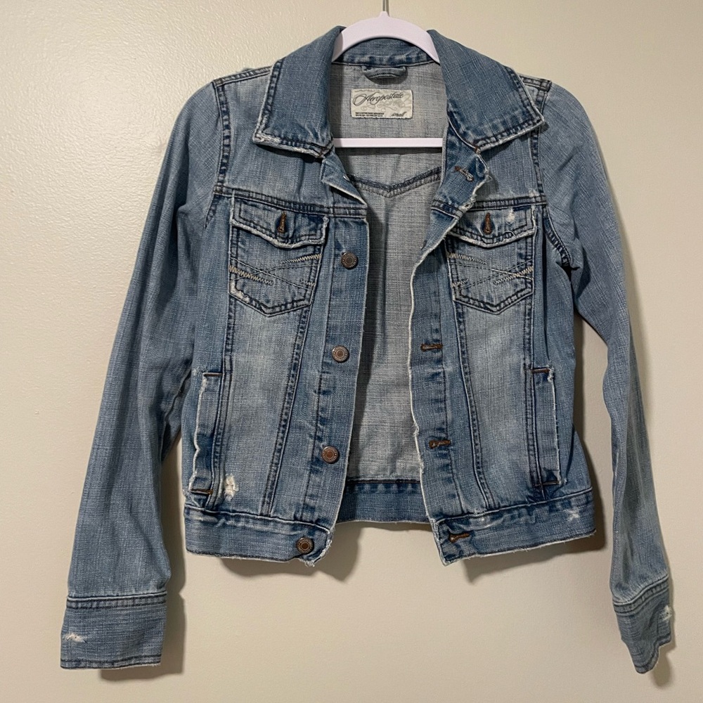 Aeropostale Medium Wash Distressed Denim Jacket